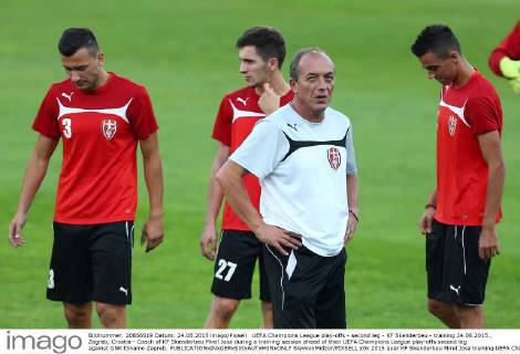 UEFA Champions League play-offs - second leg - KF Skenderbeu - training 24.08.2015., Zagreb, Croatia - Coach of KF Skenderbeu Mirel Josa during a training session ahead of their UEFA Champions League play-offs second leg against GNK Dinamo Zagreb.  SlavkoxMidzor PIXSELL