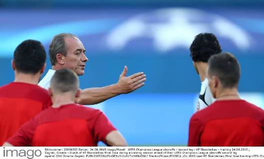 UEFA Champions League play-offs - second leg - KF Skenderbeu - training 24.08.2015., Zagreb, Croatia - Coach of KF Skenderbeu Mirel Josa during a training session ahead of their UEFA Champions League play-offs second leg against GNK Dinamo Zagreb.  SlavkoxMidzor PIXSELL