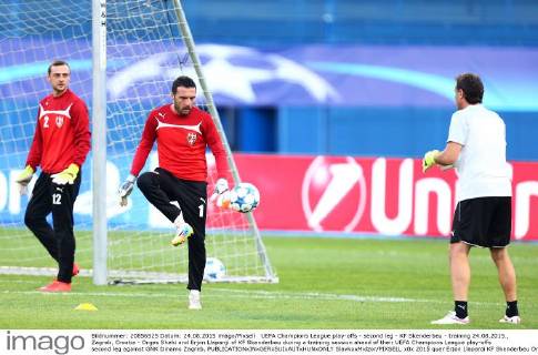 UEFA Champions League play-offs - second leg - KF Skenderbeu - training 24.08.2015., Zagreb, Croatia - Orges Shehi and Erjon Llapanji of KF Skenderbeu during a training session ahead of their UEFA Champions League play-offs second leg against GNK Dinamo Zagreb.  SlavkoxMidzor PIXSELL