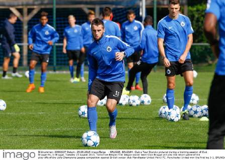 - BRUGGE, BELGIUM: Club s Tuur Dierckx pictured during a training session of Club Brugge KV, in Brugge, Tuesday 25 August 2015. Tomorrow Belgian first league soccer team Club Brugge will play the return game of the play-offs of the Uefa Champions League competition against British soccer club Manchester United ManU FC. Manchester United won the first leg 3-1. BRUNOxFAHY x04686757x