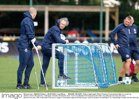 - BRUGGE, BELGIUM: Club s head coach Michel Preud homme pictured during a training session of Club Brugge KV, in Brugge, Tuesday 25 August 2015. Tomorrow Belgian first league soccer team Club Brugge will play the return game of the play-offs of the Uefa Champions League competition against British soccer club Manchester United ManU FC. Manchester United won the first leg 3-1. BRUNOxFAHY  x04686787x