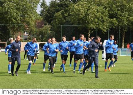 - BRUGGE, BELGIUM: Club s players pictured during a training session of Club Brugge KV, in Brugge, Tuesday 25 August 2015. Tomorrow Belgian first league soccer team Club Brugge will play the return game of the play-offs of the Uefa Champions League competition against British soccer club Manchester United ManU FC. Manchester United won the first leg 3-1. BRUNOxFAHY  x04686745x