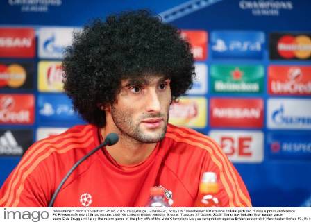 - BRUGGE, BELGIUM: Manchester s Marouane Fellaini pictured during a press conference PK Pressekonferenz of British soccer club Manchester United ManU in Brugge, Tuesday 25 August 2015. Tomorrow Belgian first league soccer team Club Brugge will play the return game of the play-offs of the Uefa Champions League competition against British soccer club Manchester United FC. Manchester United won the first leg 3-1. BRUNOxFAHY  x04686936x