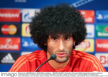 - BRUGGE, BELGIUM: Manchester s Marouane Fellaini pictured during a press conference PK Pressekonferenz of British soccer club Manchester United ManU in Brugge, Tuesday 25 August 2015. Tomorrow Belgian first league soccer team Club Brugge will play the return game of the play-offs of the Uefa Champions League competition against British soccer club Manchester United FC. Manchester United won the first leg 3-1. BRUNOxFAHY  x04686954x
