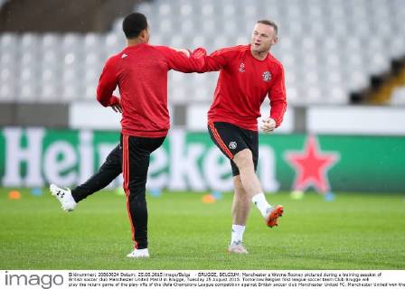 - BRUGGE, BELGIUM: Manchester s Wayne Rooney pictured during a training session of British soccer club Manchester United ManU in Brugge, Tuesday 25 August 2015. Tomorrow Belgian first league soccer team Club Brugge will play the return game of the play-offs of the Uefa Champions League competition against British soccer club Manchester United FC. Manchester United won the first leg 3-1. BRUNOxFAHY  x04687045x