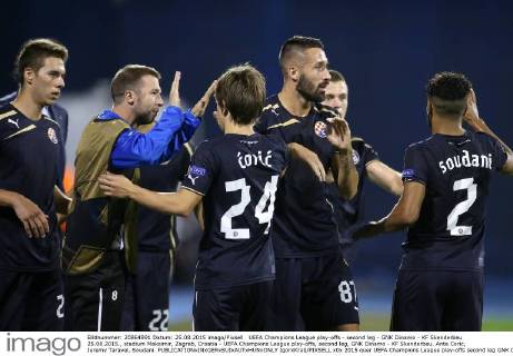 UEFA Champions League play-offs - second leg - GNK Dinamo - KF Skenderbeu 25.08.2015., stadium Maksimir, Zagreb, Croatia - UEFA Champions League play-offs, second leg, GNK Dinamo - KF Skenderbeu. Ante Coric, Jeremy Taravel, Soudani.  IgorxKralj PIXSELL