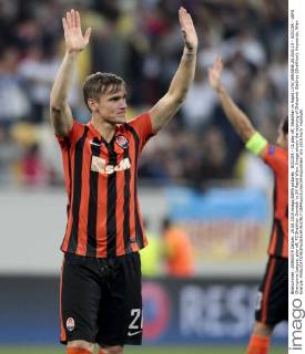 SOCCER - CL play off, Shakhtar vs Rapid LVIV,UKRAINE,25.AUG.15 - SOCCER - UEFA Champions League, play off, FC Shakhtar Donetsk vs SK Rapid Wien. Image shows the rejoicing of Oleksandr Gladkyy (Shakhtar). Keywords: Wien Energie. GEPAxpictures xPhilippxBrem