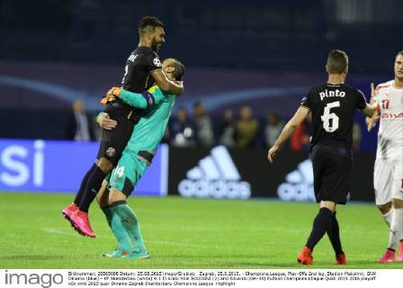 Zagreb, 25.8.2015. - Champions League, Play-Offs 2nd leg, Stadion Maksimir, GNK Dinamo (blue) - KF Skenderbeu (white) 4:1 El Arabi Hilal SOUDANI (2) and Eduardo (GK-34)