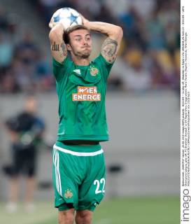 SOCCER - CL play off, Shakhtar vs Rapid LVIV,UKRAINE,25.AUG.15 - SOCCER - UEFA Champions League, play off, FC Shakhtar Donetsk vs SK Rapid Wien. Image shows Mario Pavelic (Rapid). Keywords: Wien Energie. GEPAxpictures xPhilippxBrem