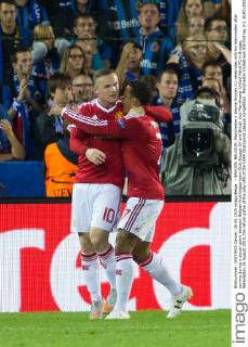 - BRUGGE, BELGIUM: Manchester s Wayne Rooney (L) celebrates with his teammates after scoring during a soccer game between Belgian first league team Club Brugge KV and British club Manchester United ManU FC in Brugge, Wednesday 26 August 2015, the return game of the play-offs of the UEFA Champions League competition. Manchester United won the first leg 3-1. KURTxDESPLENTER x04687519x