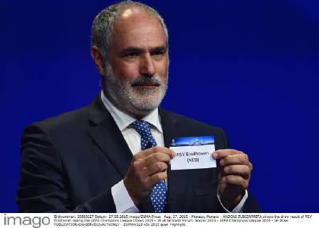 Aug. 27, 2015 - Monaco, Monaco - ANDONI ZUBIZARRETA shows the draw result of PSV Eindhoven during the UEFA Champions League Draws 2015 - 16 at Grimaldi Forum. Soccer 2015 - UEFA Champions League 2015 - 16 Draw - ZUMAm119