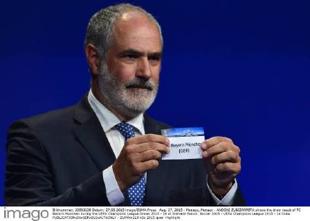 Aug. 27, 2015 - Monaco, Monaco - ANDONI ZUBIZARRETA shows the draw result of FC Bayern Munchen during the UEFA Champions League Draws 2015 - 16 at Grimaldi Forum. Soccer 2015 - UEFA Champions League 2015 - 16 Draw - ZUMAm119
