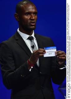 Aug. 27, 2015 - Monaco, Monaco - ERIC ABIDAL ex Barcelona soccer player shows the draw result of FC Bate Borisov during the UEFA Champions League Draws 2015 - 16 at Grimaldi Forum. Soccer 2015 - UEFA Champions League 2015 - 16 Draw  - ZUMAm119