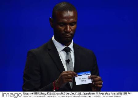 Aug. 27, 2015 - Monaco, Monaco - FC Barcelona Barca forward LIONEL MESSI ERIC ABIDAL ex Barcelona soccer player shows the draw result of FC Astana during the UEFA Champions League Draws 2015 - 16 at Grimaldi Forum. Soccer 2015 - UEFA Champions League 2015 - 16 Draw  - ZUMAm119