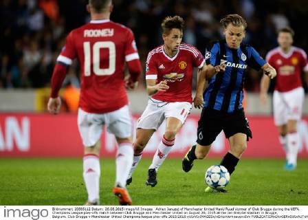 Adnan Januzaj of Manchester United ManU Ruud Vormer of Club Brugge during the UEFA Champions League play-offs match between Club Brugge and Manchester United on August 26, 2015 at the Jan Breydel stadium in Brugge, Belgium. Club Brugge v Manchester United Champions league play-offs 2015 2016 xVIxVIxIMAGESx xEricxVerhoevenxIVx 4242579