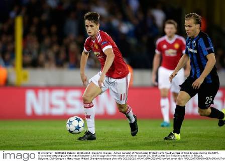 Adnan Januzaj of Manchester United ManU Ruud Vormer of Club Brugge during the UEFA Champions League play-offs match between Club Brugge and Manchester United on August 26, 2015 at the Jan Breydel stadium in Brugge, Belgium. Club Brugge v Manchester United Champions league play-offs 2015 2016 xVIxVIxIMAGESx xEricxVerhoevenxIVx 4242627