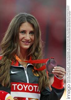Gesa Felicitas Krause, GER, during 3000m steeplechase award ceremony at the 2015 worlds in Beijing; 27 08 2015;