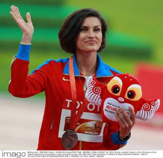 BEIJING, CHINA. AUGUST 30, 2015. Bronze medalist, Russia s Anna Chicherova at an awards ceremony for the women s high jump event at the 15th IAAF World Championships in Athletics at Beijing National Stadium. Vladimir Smirnov TASS  TS00BF1C