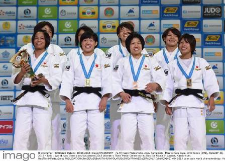 (L-R) Kaori Matsumoto, Anzu Yamamoto, Misato Nakamura, Ami Kondo (JPN), AUGUST 30, 2015 - Judo : World Judo Championships Astana 2015 Women s Team Medal Ceremony at Alau Ice Palace in Astana, Kazakhstan. NoxThirdxPartyxSales  (dlra009163)