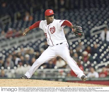 April 9, 2014 - Washington, District Of Columbia, U.S - Miami Marlins against the Washington Nationals pitcher Rafael Soriano (29) works in the ninth inning against the Florida Marlins at Nationals Park in Washington, D.C. on Wednesday, April 9, 2014. The Nationals won the game 10 - 7. MLB Baseball Herren USA 2014 - Marlins Beat Nationals 7-1 - ZUMAp124