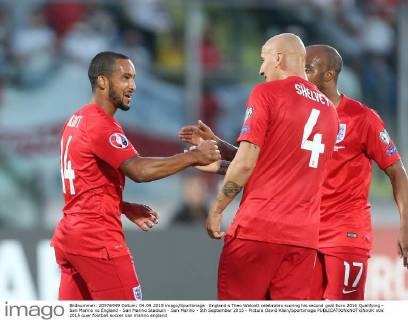 England s Theo Walcott celebrates scoring his second goal Euro 2016 Qualifying - San Marino vs England - San Marino Stadium - San Marino - 5th September 2015 - Picture David Klein Sportimage EDITORIAL USE ONLY. No use with unauthorised audio, video, data, fixture lists, club league logos or live services. Online in-match use limited to 120 images, no video emulation. No use in betting, games or single club league player publications.