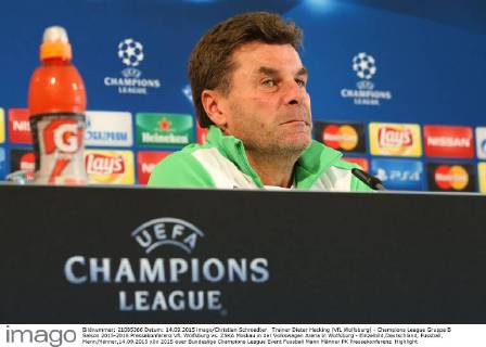 Trainer Dieter Hecking (VfL Wolfsburg) - Champions League Gruppe B Saison 2015-2016 Pressekonferenz VfL Wolfsburg vs. ZSKA Moskau in der Volkswagen Arena in Wolfsburg - Einzelbild,Deutschland, Fussball, Mann,Männer,14.09.2015