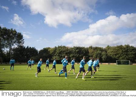 - GENT, BELGIUM: Gent s players pictured in action during a training of KAA Gent, in Gent, Tuesday 15 September 2015. Tomorrow Belgian first league soccer team KAA Gent will play the first game in the group stage of the Uefa Champions League competition against French Olympique Lyon. JASPERxJACOBS  x04700131x