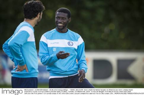 - GENT, BELGIUM: Gent s Rafinha Rafael Scapini de Almeida and Gent s Nana Asare pictured in action during a training of KAA Gent, in Gent, Tuesday 15 September 2015. Tomorrow Belgian first league soccer team KAA Gent will play the first game in the group stage of the Uefa Champions League competition against French Olympique Lyon. JASPERxJACOBS x04700153x