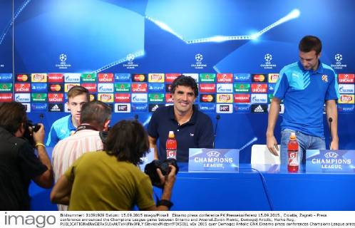 Dinamo press conference PK Pressekonferenz 15.09.2015., Croatia, Zagreb - Press conference announced the Champions League game between Dinamo and Arsenal.Zoran Mamic, Domagoj Antolic, Marko Rog.  SlavkoxMidzor PIXSELL