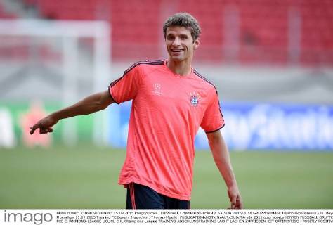 FUSSBALL CHAMPIONS LEAGUE SAISON 2015 2016 GRUPPENPHASE Olympiakos Piraeus - FC Bayern Muenchen 15.09.2015 Training FC Bayern Muenchen: Thomas Mueller 