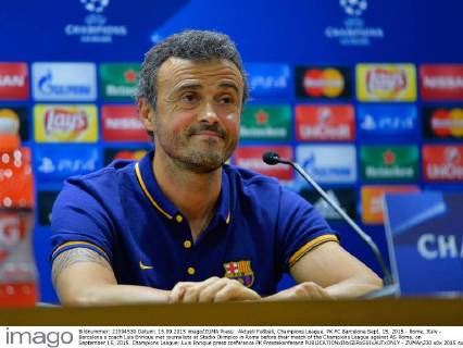 Aktuell Fußball, Champions League, PK FC Barcelona Sept. 15, 2015 - Rome, Italy - Barcelona s coach Luis Enrique met journalists at Stadio Olimpico in Rome before their match of the Champions League against AS Roma, on September 15, 2015. Champions League: Luis Enrique press conference PK Pressekonferenz  - ZUMAn230