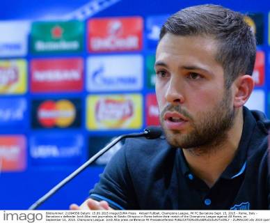 Aktuell Fußball, Champions League, PK FC Barcelona Sept. 15, 2015 - Rome, Italy - Barcelona s defender Jordi Alba met journalists at Stadio Olimpico in Rome before their match of the Champions League against AS Roma, on September 15, 2015. Champions League: Jordi Alba press conference PK Pressekonferenz  - ZUMAn230