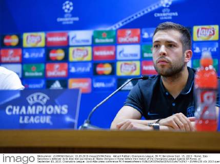 Aktuell Fußball, Champions League, PK FC Barcelona Sept. 15, 2015 - Rome, Italy - Barcelona s defender Jordi Alba met journalists at Stadio Olimpico in Rome before their match of the Champions League against AS Roma, on September 15, 2015. Champions League: Jordi Alba press conference PK Pressekonferenz  - ZUMAn230