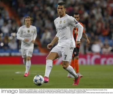 Soccer match between Real Madrid and Shakhtar Donetsk of the 2015 2016 Champions League, held at the Santiago Bernabeu stadium, in Madrid 09 15 2015. Cristiano Ronaldo 