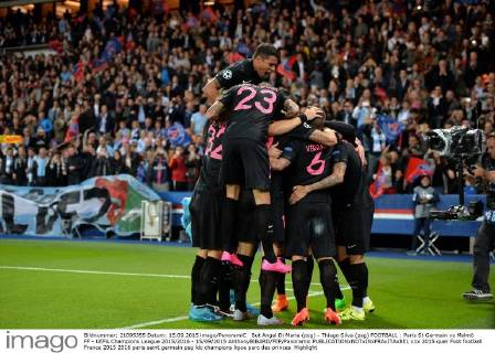 But Angel Di Maria (psg) - Thiago Silva (psg) FOOTBALL : Paris St Germain vs Malmö FF - UEFA Champions League 2015 2016 - 15 09 2015 AnthonyBIBARD FEP Panoramic 