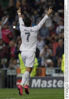 Soccer match between Real Madrid and Shakhtar Donetsk of the 2015 2016 Champions League, held at the Santiago Bernabeu stadium, in Madrid 09 15 2015. Cristiano Ronaldo celebrates after scoring 