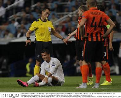 Soccer match between Real Madrid and Shakhtar Donetsk of the 2015 2016 Champions League, held at the Santiago Bernabeu stadium, in Madrid 09 15 2015. Cristiano Ronaldo 