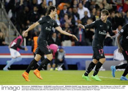 EDINSON CAVANI (psg), Maxwell (psg) FOOTBALL : Paris St Germain vs Malmö FF - UEFA Champions League 2015 2016 - 15 09 2015 StephaneAllaman Panoramic 