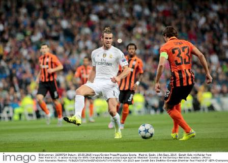 Madrid, Spain. 15th Sept. 2015: Gareth Bale midfielder from Real Madrid CF, in action during the UEFA Champions League group stage against Shakhtar Donetsk at the Santiago Bernabeu stadium. (Photo: Ivan Abanades Medina). 