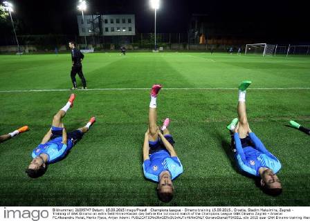 Champions League - Dinamo training 15.09.2015., Croatia, Stadim Maksimiru, Zagreb - Training of GNK Dinamo on extra field Hitrec-Kacian day before the 1st round match of the Champions League GNK Dinamo Zagreb - Arsenal FC.Alexandru Matel, Marko Pjaca, Arijan Ademi.  GoranxStanzl PIXSELL