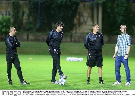 Champions League - Dinamo training 15.09.2015., Croatia, Stadim Maksimiru, Zagreb - Training of GNK Dinamo on extra field Hitrec-Kacian day before the 1st round match of the Champions League GNK Dinamo Zagreb - Arsenal FC.Zoran Mamic, Damir Krznar, Igor Cvitanovic, Vedran Attias.  GoranxStanzl PIXSELL