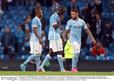 Yaya Toure of Manchester City looks dejected following defeat - Manchester City vs Juventus Turin - UEFA Champions League - Etihad Stadium - Manchester - 15 09 2015 Pic Philip Oldham SportImage EDITORIAL USE ONLY. No use with unauthorised audio, video, data, fixture lists, club league logos or live services. Online in-match use limited to 120 images, no video emulation. No use in betting, games or single club league player publications.
