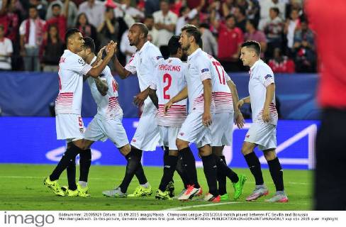 Champions League 2015 2016 match played between FC Sevilla and Borussia Mönchengladbach. In this picture, Gameiro celebrates first goal. xKIKOxHURTADOx 