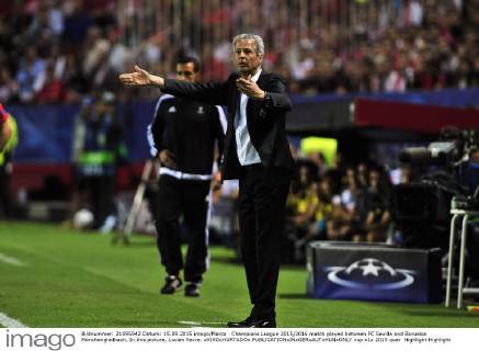 Champions League 2015 2016 match played between FC Sevilla and Borussia Mönchengladbach. In this picture, Lucien Favre. xKIKOxHURTADOx 