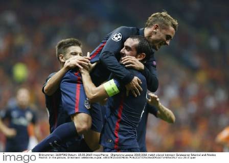Champions League 2015 2016 match played between Galatasaray Istanbul and Atletico Madrid. In this picture, Griezmann celebrates a goal. xBEATRIZxGUZMANx 