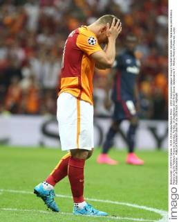 UEFA Champions League Group C football match between Galatasaray and Atletico Madrid at Turkk Telekom Arena in Istanbul, Turkey, 15 September 2015 Final Score: Galatasaray 0 - Atletico Madrid 2 Pictured: Lukas Podolski of Galatasaray . 