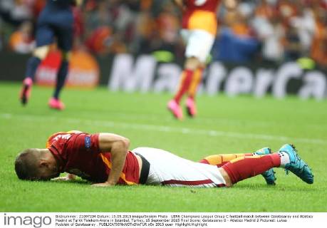UEFA Champions League Group C football match between Galatasaray and Atletico Madrid at Turkk Telekom Arena in Istanbul, Turkey, 15 September 2015 Final Score: Galatasaray 0 - Atletico Madrid 2 Pictured: Lukas Podolski of Galatasaray . 