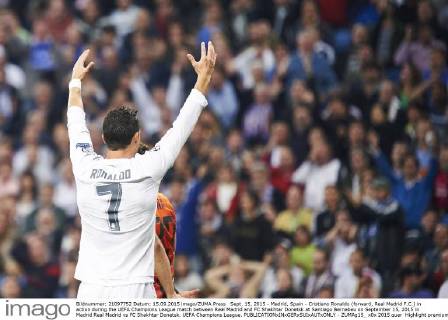 Sept. 15, 2015 - Madrid, Spain - Cristiano Ronaldo (forward, Real Madrid F.C.) in action during the UEFA Champions League match between Real Madrid and FC Shakhtar Donetsk at Santiago Bernabeu on September 15, 2015 in Madrid Real Madrid vs FC Shakhtar Donetsk. UEFA Champions League. - ZUMAg15_