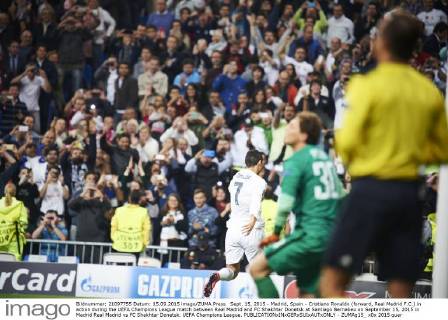 Sept. 15, 2015 - Madrid, Spain - Cristiano Ronaldo (forward, Real Madrid F.C.) in action during the UEFA Champions League match between Real Madrid and FC Shakhtar Donetsk at Santiago Bernabeu on September 15, 2015 in Madrid Real Madrid vs FC Shakhtar Donetsk. UEFA Champions League. - ZUMAg15_
