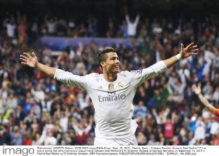 Sept. 15, 2015 - Madrid, Spain - Cristiano Ronaldo (forward, Real Madrid F.C.) in action during the UEFA Champions League match between Real Madrid and FC Shakhtar Donetsk at Santiago Bernabeu on September 15, 2015 in Madrid Real Madrid vs FC Shakhtar Donetsk. UEFA Champions League. - ZUMAg15_